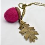 Autumn Felt Acorn Necklace In Fuchsia Pink-..